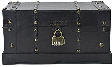 JFFCESTORE Antike dekorative Holztruhe Vintage Holz Schatzkiste Truhe mit Schloss für Hausdekoration, Valentinstag, Muttertag, Geburtstag (Antik Schwarz)