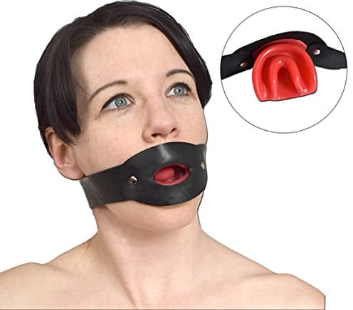 Honeylust Latex Mundknebel mit Bissfläche & Zunge, Mouth Gag rubber Gummi (rot)