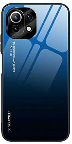 Liner Coque pour Xiaomi 11 Lite 5G NE/Xiaomi Mi 11 Lite Coque, Ultra Mince Silicone TPU Souple Bumper Étui Arrière Mode Dégradé de Couleur en Verre Trempé Housse Antichoc Case Cover, Bleu élégant