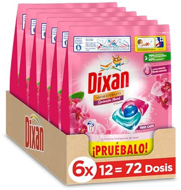 Dixan Trio Caps Aromaterapia Orquídea & Aceite de Macadamia, Detergente en Cápsulas para Lavadora (pack de 6, total: 72 lavados), jabón con aceites esenciales para lavar la ropa