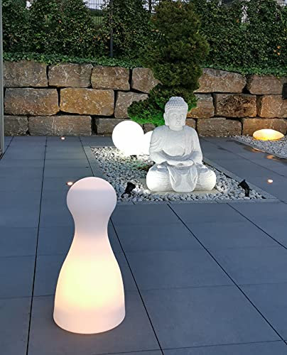 Trango 7236L LED Gartenstrahler IP65 Leucht-Figur inkl. 1x E27 LED Leuchtmittel Gartenlampe Außenlampe *HALMA* 75cm Hoch in weiß inkl. ca. 5m Zuleitungskabel Wegbeleuchtung, Außenleuchte, Leucht-Kegel