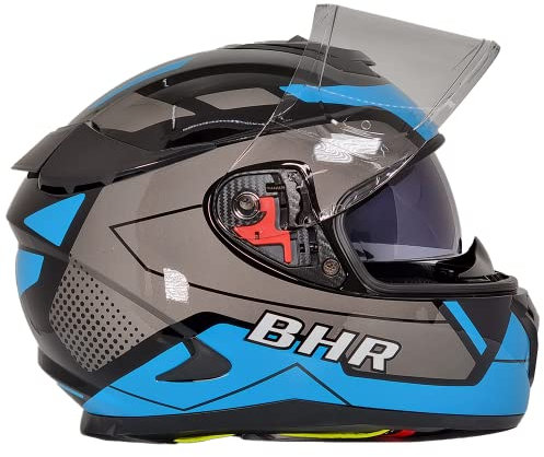 BHR Casco Integrale Moto con Doppia Visiera 813 RACE | Casco Moto Integrale Omologato ECE con Visiera Parasole | Casco Moto Uomo/Donna | BLUE LINE | XL
