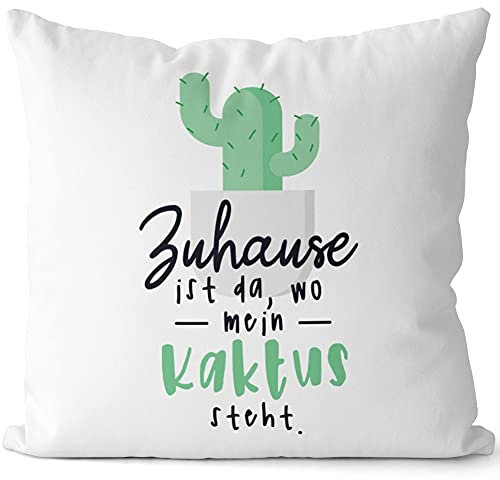 JUNIWORDS Kissen, Zuhause ist da, wo Mein Kaktus Steht, 40 x 40 cm, 2-farbig, Weiß-Hellgrün