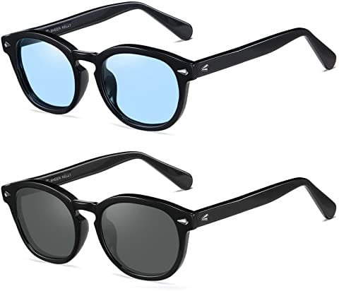 SHEEN KELLY 2PCS Vintage Runde Sonnenbrille Frau Eyewear Männer Sonnenbrille Rosa Blau