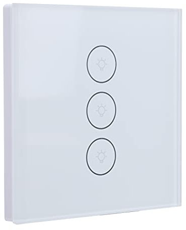 Interruptor de luz inteligente Wifi de 3 vías, polo único de control múltiple para interruptor táctil de vidrio de pared con control remoto inalámbrico(blanco)