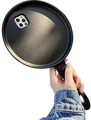 FOURTOC Creativity Saucepan Case for Iphone 13/13 Pro/13 Pro Max/13 Mini Phone Case 3D Frying Pan Design Funny Phone Cover,Black,13