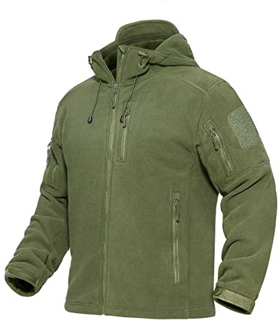 MAGCOMSEN Herren Outdoorjacke Winter Fleecejacke Militär Übergangsjacke mit Kapuze Herren Warm Funktionsjacke für Angeln Jagd Winddicht Taktische Jacken Armeegrün XXL