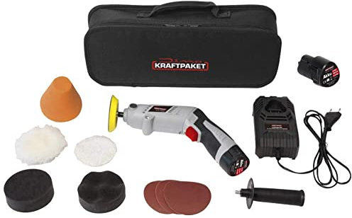 Dino KRAFTPAKET 640256 10.8V-Akku Poliermaschine Multiplex 75mm-Teller 600-3.000U/min Grau & AKKU 10,8V 1,5 Ah für Akku-Poliermaschine 640256 640281 Werkzeug-Akku 1.5 Ah schwarz