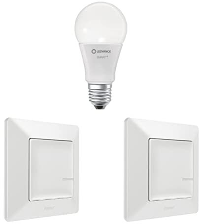 Legrand, Kit d'extension Smart Lighting, commande vocale (Alexa, Google, Apple), ampoule intelligente à intensité variable, 2 interrupteurs sans fil, ampoule moderne, interrupteur blanc, 199320