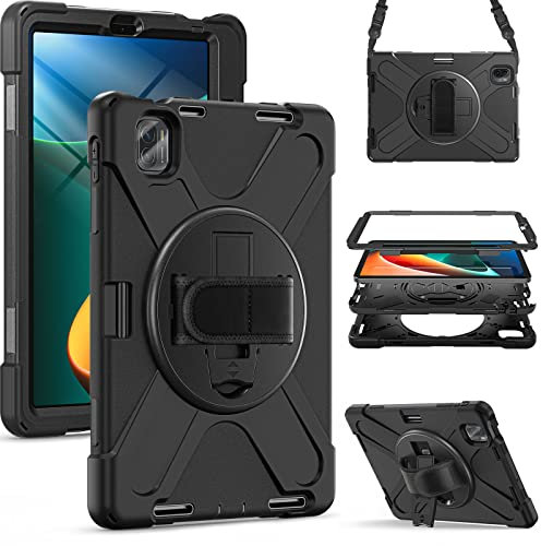 Gerutek Cover per Xiaomi Mi Pad 5 /Xiaomi Mi Pad 5 Pro 2021, Custodia in Gomma Antiurto Resistente agli Urti con Supporto Rotante 360/Cinghia a Mano/Spalla/Portapenne per Mi Pad 5/5 Pro, Nero