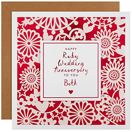 Hallmark Glückwunschkarte zum Hochzeitstag für Paare, aufwendiges geprägtes Design mit rotem Folienhintergrund