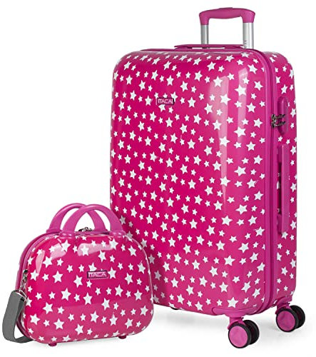 ITACA - Set Valigia Media e Valigia Bagaglio a Mano. Set Valigie Rigide per Viaggi Aereo - Set Trolley Valigia Rigida - Set Valigie Rigide con Lucchetto, Fucsia