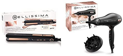 Bellissima Imetec Creativity Ceramic & Tourmaline, Piastra Per Capelli, Nero E Rose Gold, ‎28 x 3.3 x 4 cm; 600 grammi & Imetec P3 3400 Asciugacapelli con Motore AC professionale