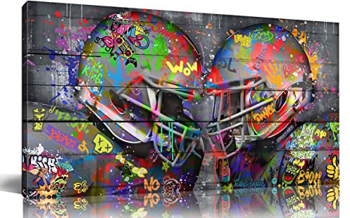 SIXTTART Graffiti-Rugby-Sportposter auf Leinwand, Wandkunst – American Football Sport für Jungenzimmer, Wanddekoration – Fußball-Poster, fertig zum Aufhängen, Größe 101,6 x 50,8 cm