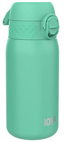 ION8 Lightweight Steel Kids Water Bottle, 400ml/13oz, Non-Insulated, Leak Proof, Easy to Open, Secure Lock, Dishwasher Safe, Fits Cup Holders, Carry Handle, Metal Water Bottle, Teal Green