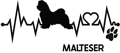 Generisch Autoaufkleber Aufkleber Herzschlag Liebe EKG Deko Sticker selbstklebend schwarz Breite 28cm Motiv: Hund Malteser 01