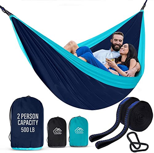 Vigel Camping Hammock - XL Double Hammock 500 Lb Capacity - Nylon Hammock - Durable Hammock - Portable Tree Hammock - Hammocks for Outside - Camping Accessories for Outdoor, Travel, Hiking