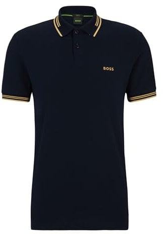 BOSS Mens Polo Shirt Polo Shirt Short Sleeve Top Navy/Gold 3XL