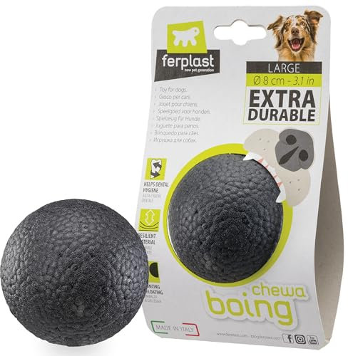 Ferplast Hunde Spielzeug, Hundeball, aus strapazierfähigem, ungiftigem, bissfestem Material, für die Zahnhygiene des Hundes, Springt und Schwimmt, CHEWA Boing Ball, Hundespielzeug große hundeSchwarz