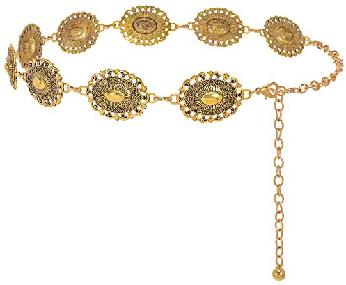 XZQTIVE Frauen Boho Kette Gürtel für Kleider Jeans Western Cowgirl Taille Links Gürtel Oval Metall Cupreous Concho Gürtel
