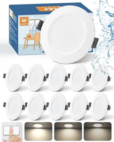 wowatt LED Einbaustrahler Flach 230V LED Spots Dimmbar IP44 Wasserdicht Außen Deckenspots φ98*25mm LED Einbauleuchten Neutralweiß 4000K 4W 400LM Decken Spots Badezimmer Einbauloch 78-85mm 10er Set