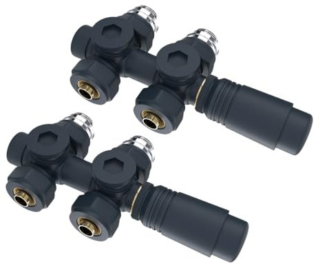 Kit de raccordement central avec thermostat pour radiateurs et radiateurs de salle de bain Thermostat - 6 niveaux réglables, Robinet thermostatique universel 50mm,15–16 mm (Anthracite, 2 pièce)