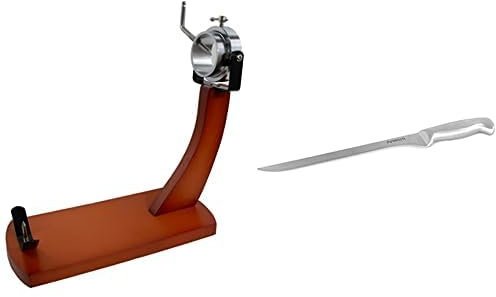 Fackelmann Set Jamonero, Incluye Soporte Jamonero Giratorio de Madera de Pino y Cuchillo Jamonero Nirosta Saphir 35 cm de Acero Inoxidable, Hoja de 23 cm