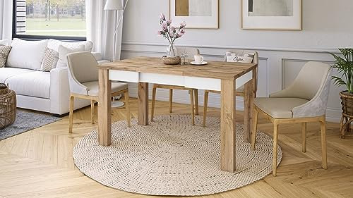 Design Esstisch Tisch Fonte ausziehbar 85 bis 130 cm, Farbe:Eiche Wotan - Weiß matt