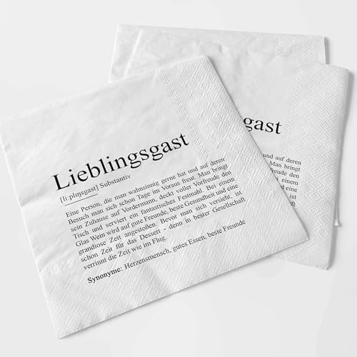 KAMEWI® Serviette LIEBLINGSGAST Definition | 20 Stück | Tischdeko Herzensmensch Lieblingsmensch Gast Kleinigkeit Lunchserviette