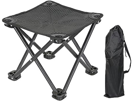 Tabouret de Camping Pliable, Repose-Pieds pour Adultes, Petite Chaise Pliable, Tabouret Pliant pour Barbecue, Pique-Nique, Pêche, Randonnée, Noir avec Sac