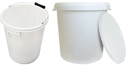 JMS we create smile 25L Heavy Duty Plastic Bucket With Lid & Metal Handle, White Multi-Purpose Storage Pail For Food Storage, Cleaning, Gardening, DIY, Paint Mixing, Animal Feed & Household Use