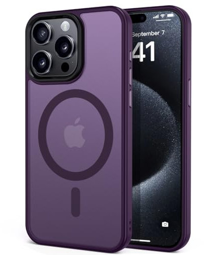 tigratigro Cover Magnetica per iPhone 15 Pro, Compatibile con MagSafe, Custodia Traslucida Opaca Posteriore Sottile Antiurto Protettiva Case, Protezione Antiurto di Grado Militare, Viola Profondo