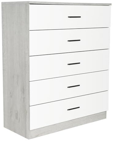 URBNLIVING 5 Drawer Wooden Bedroom Chest Cabinet Modern Wide Storage Cupboard Closet (Ash Grey Carcass+ White Drawers, 5)