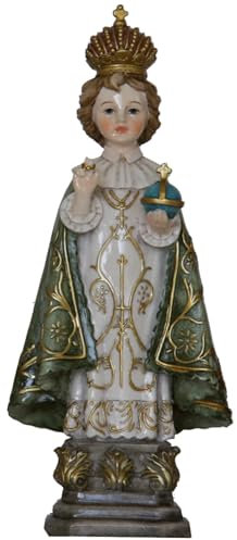 FADEDA Prager Jesuskind, Grüner Umhang/Höhe:15 cm/handbemalt/detailgetreue Krippen Figuren - Weihnachten Tisch Dekoration Krippe Zubehör