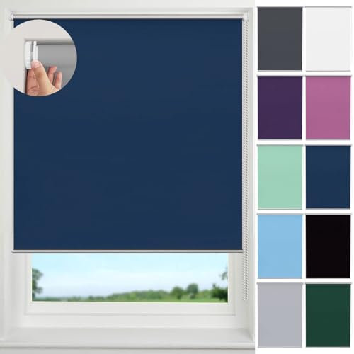 Fenster Ohne Bohren Klemmfix 105 x 140 cm, 100% Verdunkelnd Lichtundurchlässig, Verdunkelung Dachfenster Rollo, Einfache Installation für Fenster und Tür, Dunkelblau