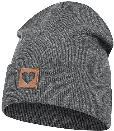 Smarilla Mütze Beanie Mädchen Damen Kinder Übergangsmütze gerippt, Größe: 46-48, Farbe: Graphitgrau