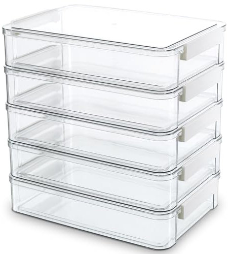 Citylife 5 PCS Plastic Storage Boxes with Lids Portable Case for Drawers, Clear Stackable File Box for Organizing A4 Paper, Letters, Stationery, Documents, Craft, Photo, 34.5 × 23.5 × 6.5 Cm