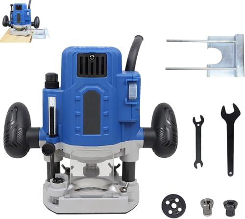 Affleureuse Défonceuse a Bois 1200W 25000RPM Hancaner, Trimmer Router Fraiseuse Électrique 6 et 8 mm, Hauteur de Course de 30 mm, Outil à Bois avec Support de Rail de Guidage Parallèle pour Menuiserie
