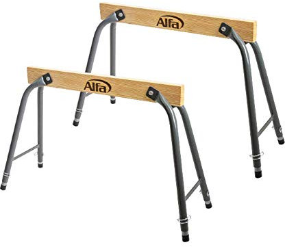 4x Alfa Arbeitsbock Profi-Qualität höhenverstellbar aus robustem Stahl und Holz zusammenklappbarer Gerüstbock belastbar bis 300 kg/Paar