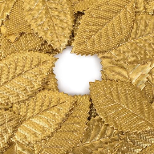 MWOOT 100 Pièces Feuilles Artificielles Dorées, Fausses Feuilles de Soie, Faux Feuille de Rose Artisanales pour DIY Gâteau Bouquet Guirlande Centres Table Mariage Fête Décorations