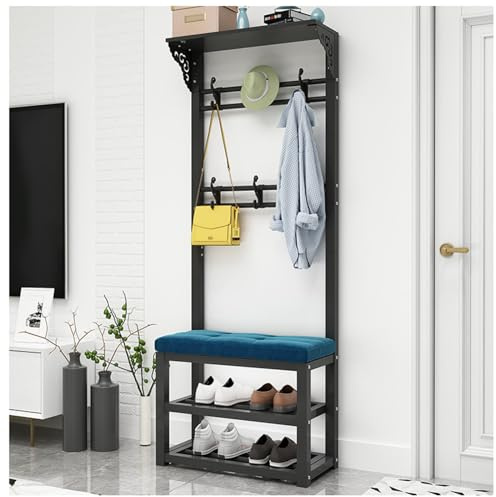 PIPOEI Meuble Chaussure Entree avec Banc et Porte Manteau, Portemanteau, Porte-Manteau Multifonctionnel avec Étagère à Chaussures à 2 Niveaux pour Couloir, Salon D,60CM