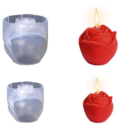 Rose Candle Mould, 2 Pcs 3D Rose Flower Silicone Mold Ice Cube Moulds Epoxy Resin Mold for Candle Making Handmade Soap Aromatherapy Fondant Cake Decoration Valentine's Birthday Gifts (Rose)