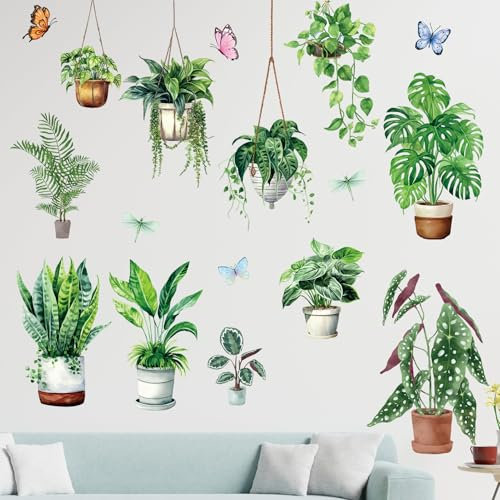 Hanging Leaves Wall Stickers for Bedroom: Peel and Stick Green Hang Tree Leaf Wall Decals - Living Room Bathroom Kitchen Office Nursery