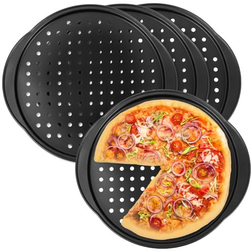 PRETYZOOM 4piezas Bandejas Para Pizza Con Acero Al Antiadherente Asas Pequeñas Para Horno