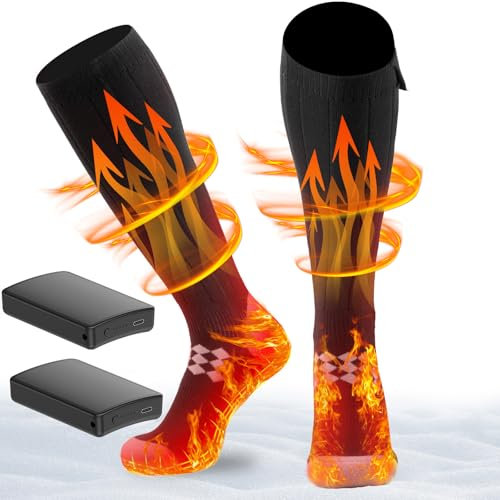 IKUCHELIFE Chaussettes Chauffantes pour Homme et Femme, Électriques 9000mAh avec 3 Températures Réglables Chaussette Chauffante pour Ski, Cyclisme, Extérieur, Camping(12 à 18H de Travail)