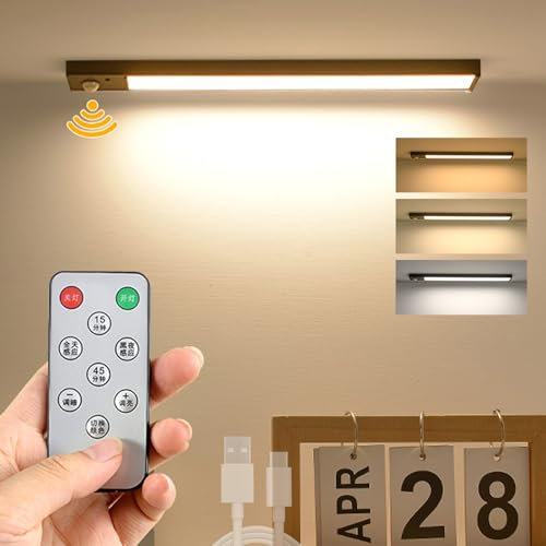 TZSMUM LED Unterbauleuchte Indoor Wandlampe mit Fernbedienung Dimmbar 2700K-6500K Wandleuchte Aufladbar USB Batteriebetrieben Wandbeleuchtung für Schreibtische Schlafzimmer Garderobe (Schwarze,80cm)