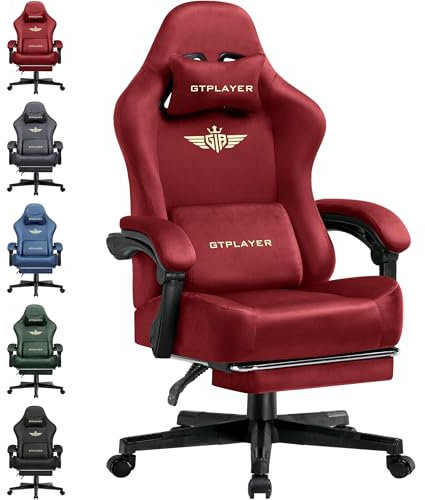 GTPLAYER Gaming Stuhl, Atmungsaktiver Bürostuhl, bürostuhl ergonomisch, Hochwertiger - Stoff, Ergonomischer PC Stuhl, 160° Verstellbare Rückenlehne und ausziehbare Fußstütze, Rot