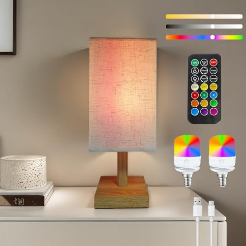 Pulsky Tischlampe Kabellos, Wiederaufladbar Nachttischlampe, 2 Stück E14 Abnehmbar LED Glühbirnen, USB 7 W glühbirne mit fernbedienung für Schlafzimmer, Wohnzimmer, Babyzimmer, innen, außen