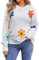 HEYPORK Damen Herbst Winter Warm Bequem Pullover Casual Mode Strickpullover Frauen Blume Lose Rundhals Pullover(Weiß, L)
