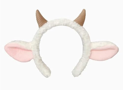 TUONYIS Tierkopf Schaf-Stirnband mit Schafsohren und Hörnern, weißes Lammkostüm, Plüsch, Schafsohren, niedliche Lampe, Cosplay, Haarband, Tierschaf Erwachsene Kinder Verkleidung (weiß rosa)